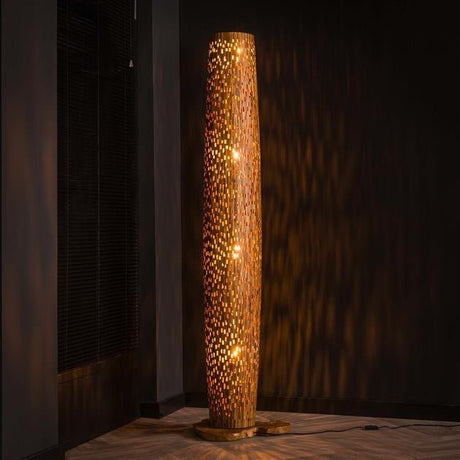 Floor lamp Elia DH Interior Teak wood Teak Atmospheric photo diagonal front view