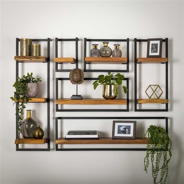 Wall shelf Aberdeen DH Interior Acacia LxWxH 104x36x13 Acacia wood Atmospheric photo front view
