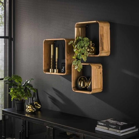 Wall shelf Mitchel DH Interior Acacia Acacia wood Atmospheric photo diagonal rear view