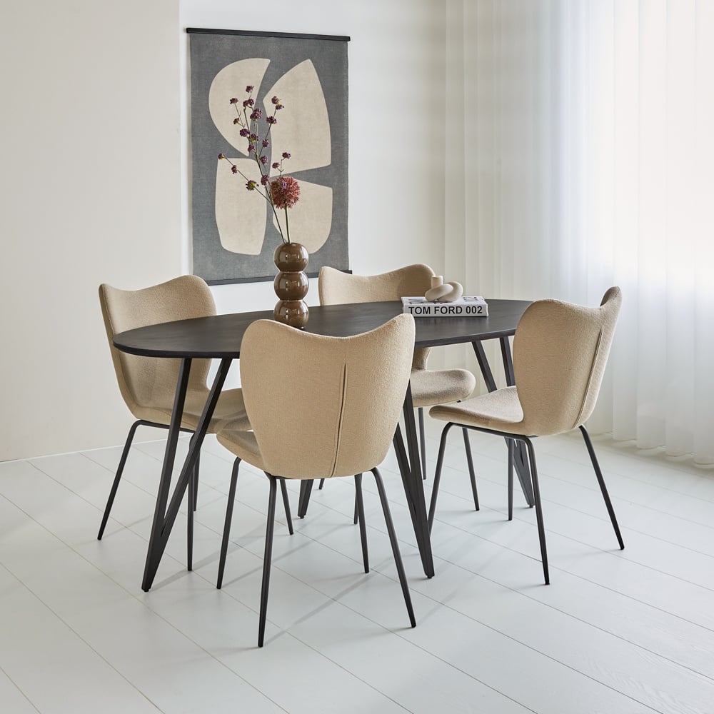 Cesar dining table Dimehouse Black LxWxH 195x105x9 Mango wood Atmospheric photo diagonal front view